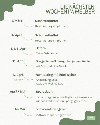 Die nächsten Wochen im Melber